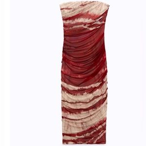 Strapless midi Zara dress - red and nude